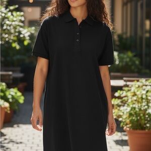 Elegant Black Polo Midi Dress medium with pockets cotton
